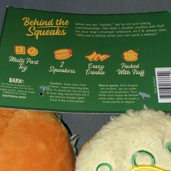 3 pc BBQ themed Bark Dog Toy Set - Corn, Rib, and Baked Potatoes BENEFITS RESCUE - Picture 4 of 12